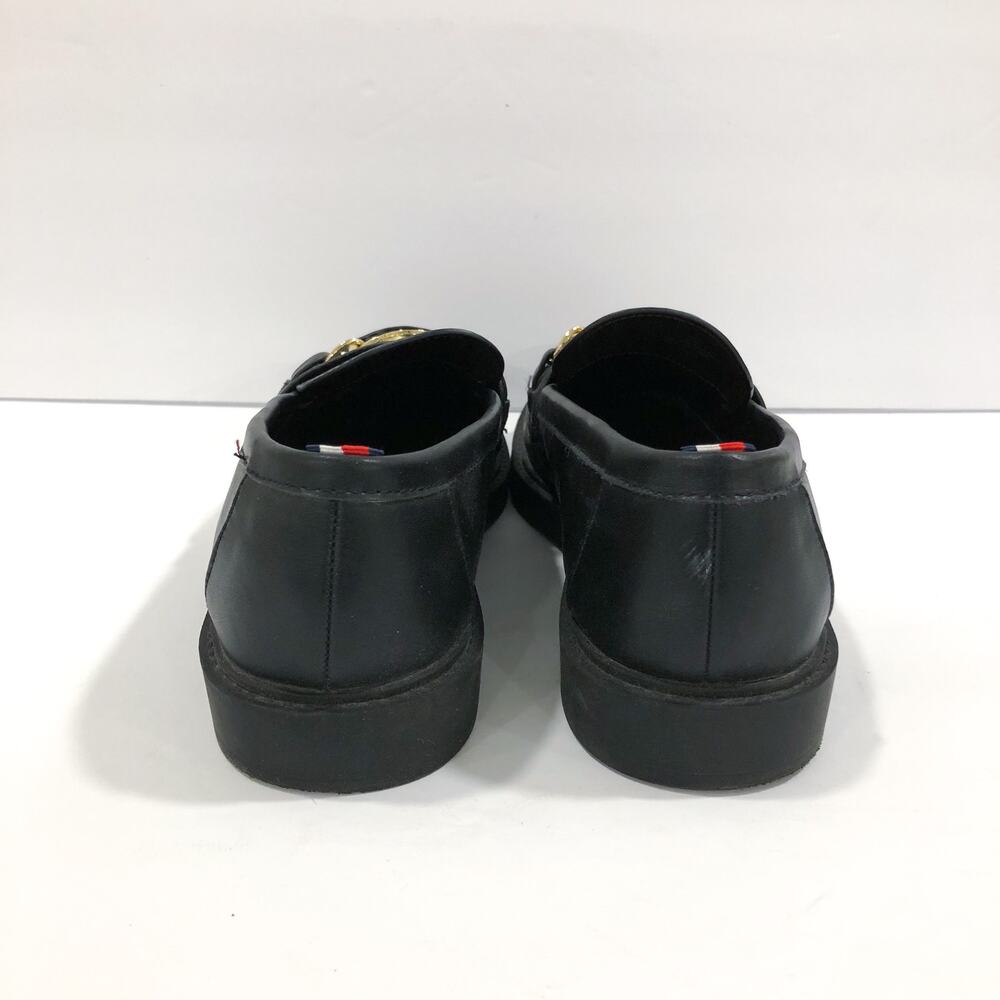 Tommy Hilfiger Terina Black Loafers Gold Chain Logo Flats - Picture 6 of 10